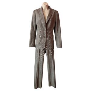 Anne Klein Gray, Beige, Black & Pink Plaid Pantsuit